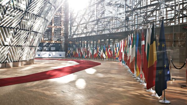 EU Flags in Council in Brussels