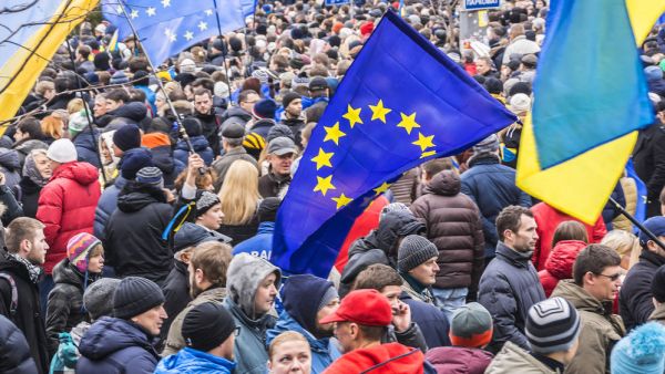 ukraine people flag EU flag
