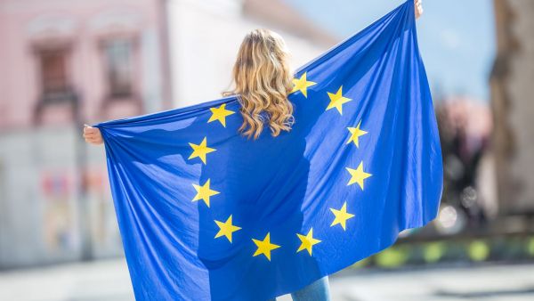 woman holing an EU flag