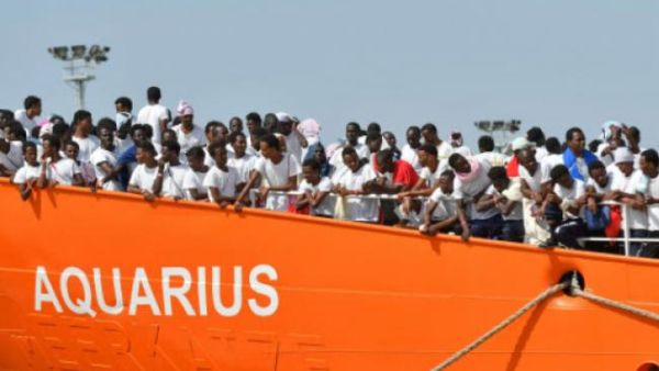 Refuges on Aquarius 2 migrant ship in mediterranean sea