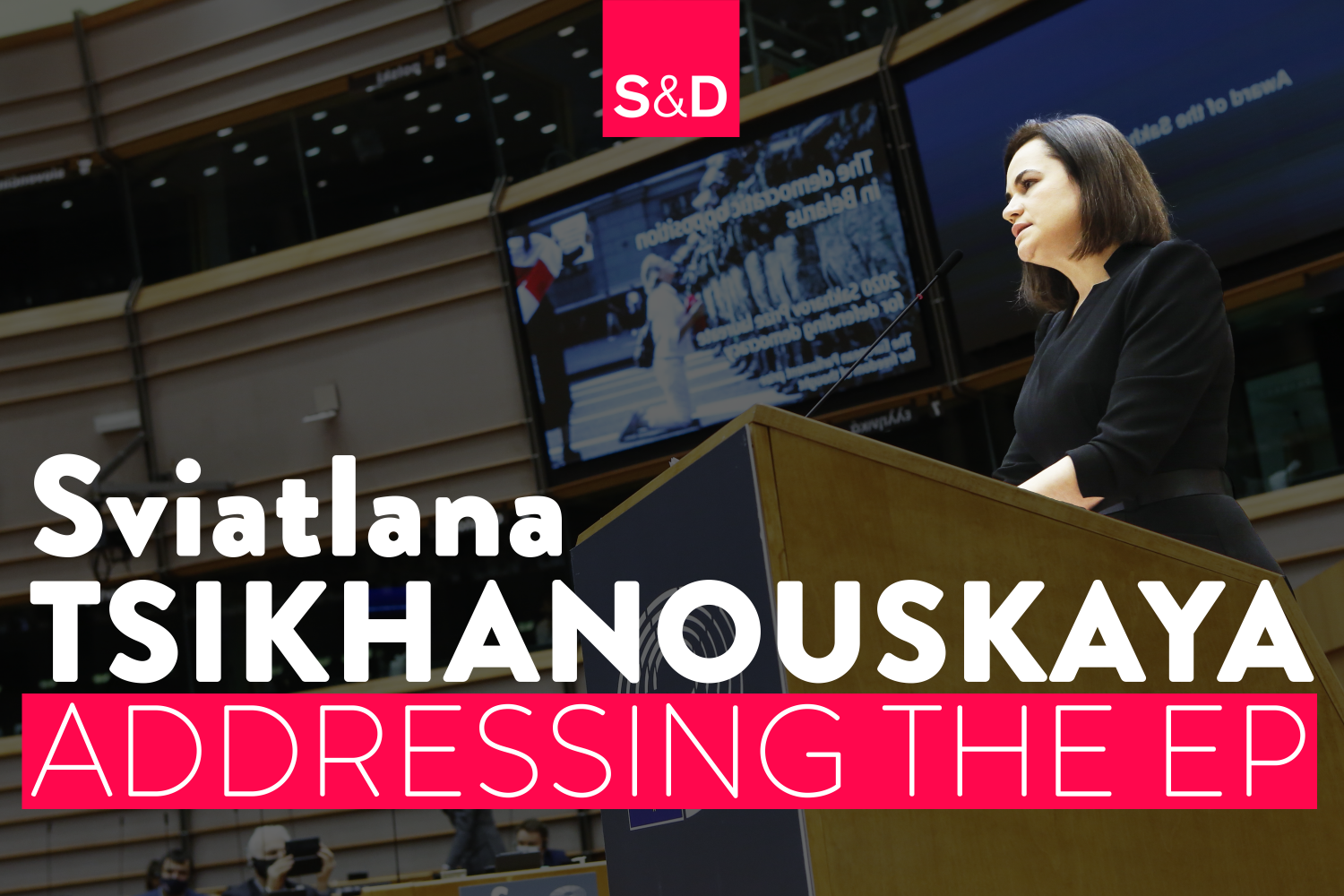 Sviatlana Tsikhanouskaya speaking to the European Parliament