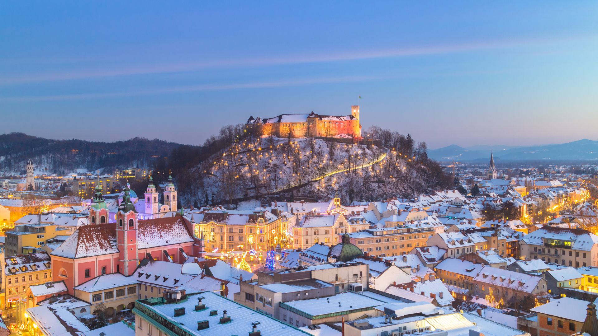 Ljubljana city in snow