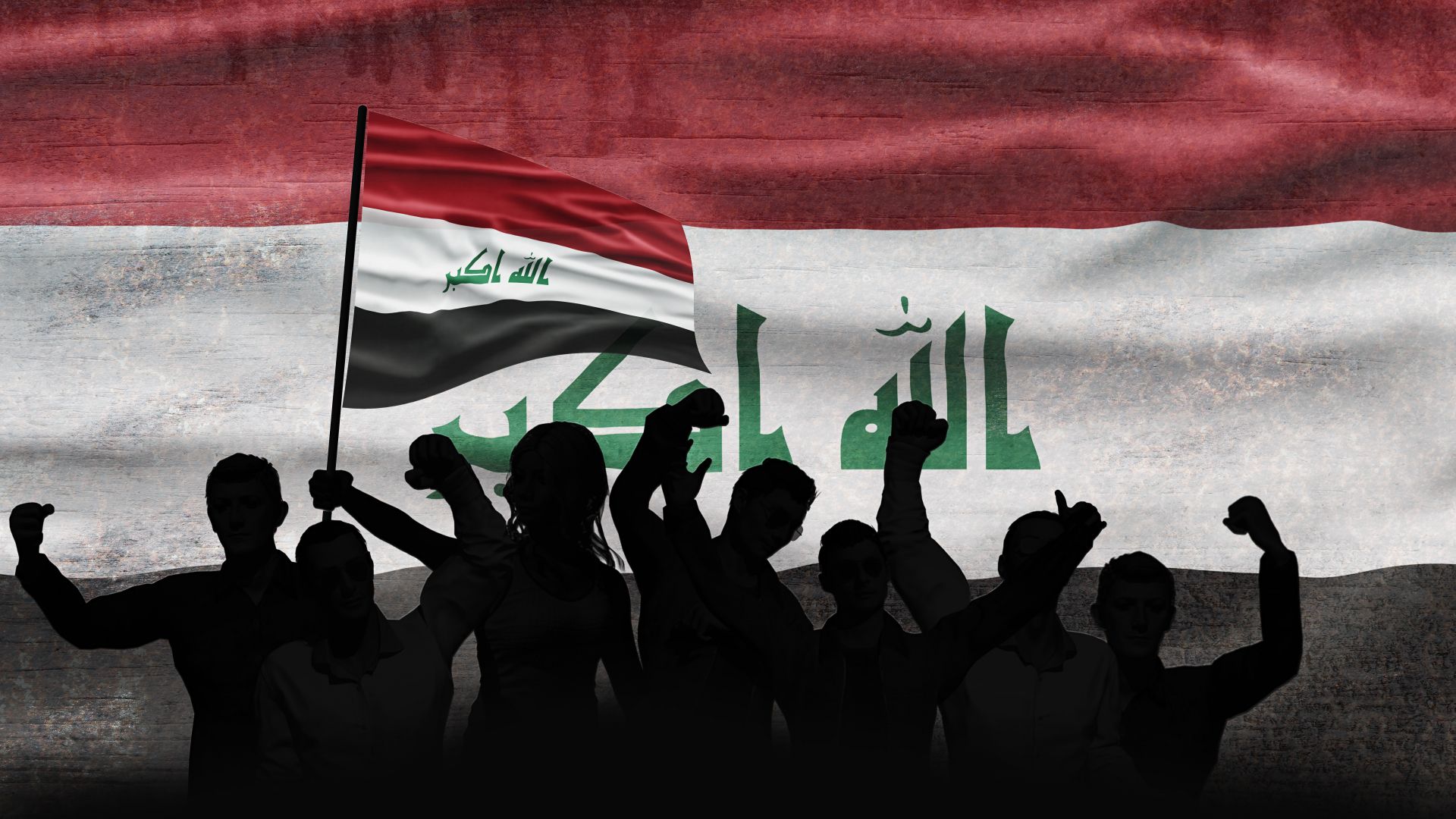 Iraq protestors and flag