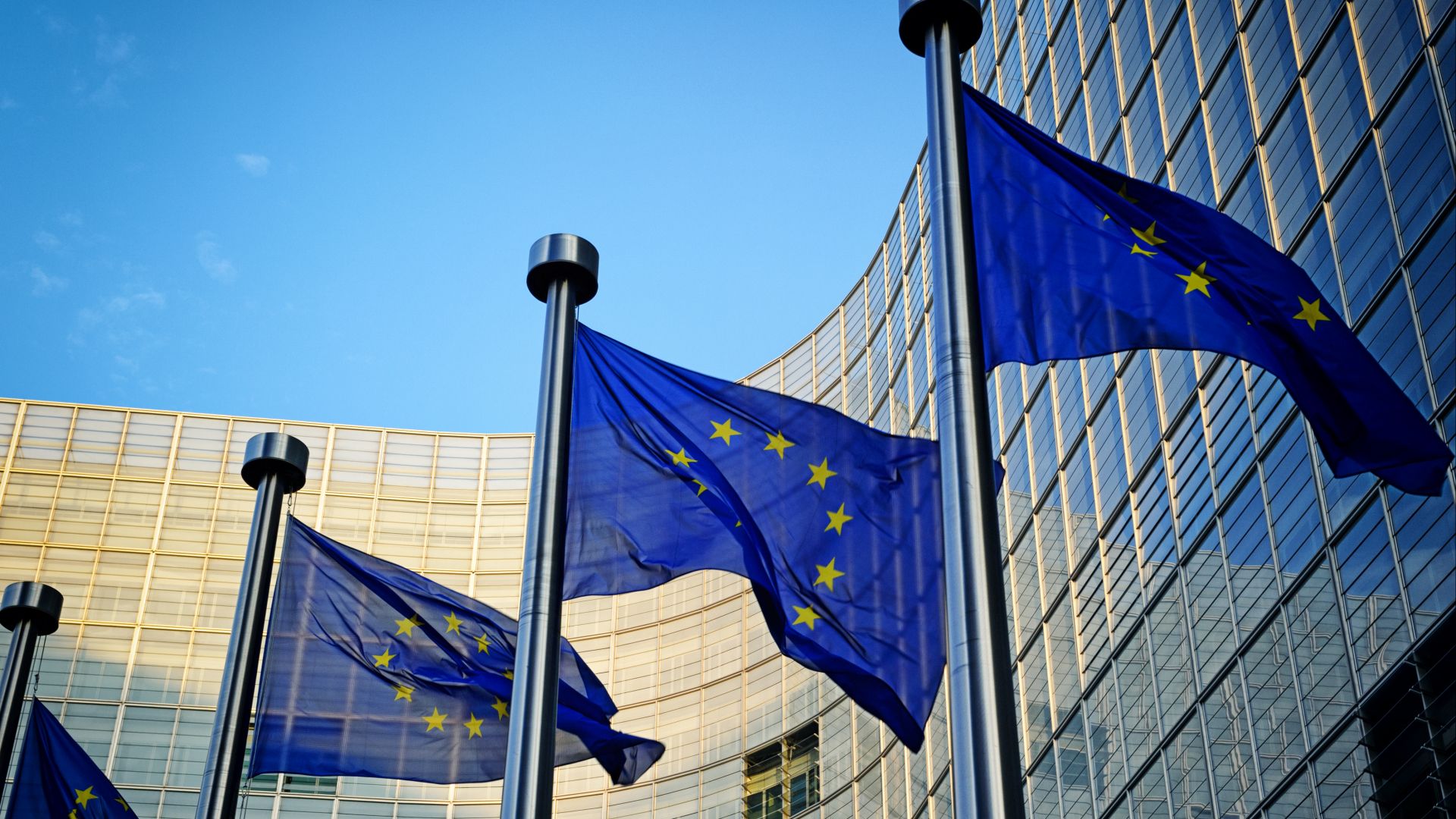 EU flags in front of the Commission Berlaymont building