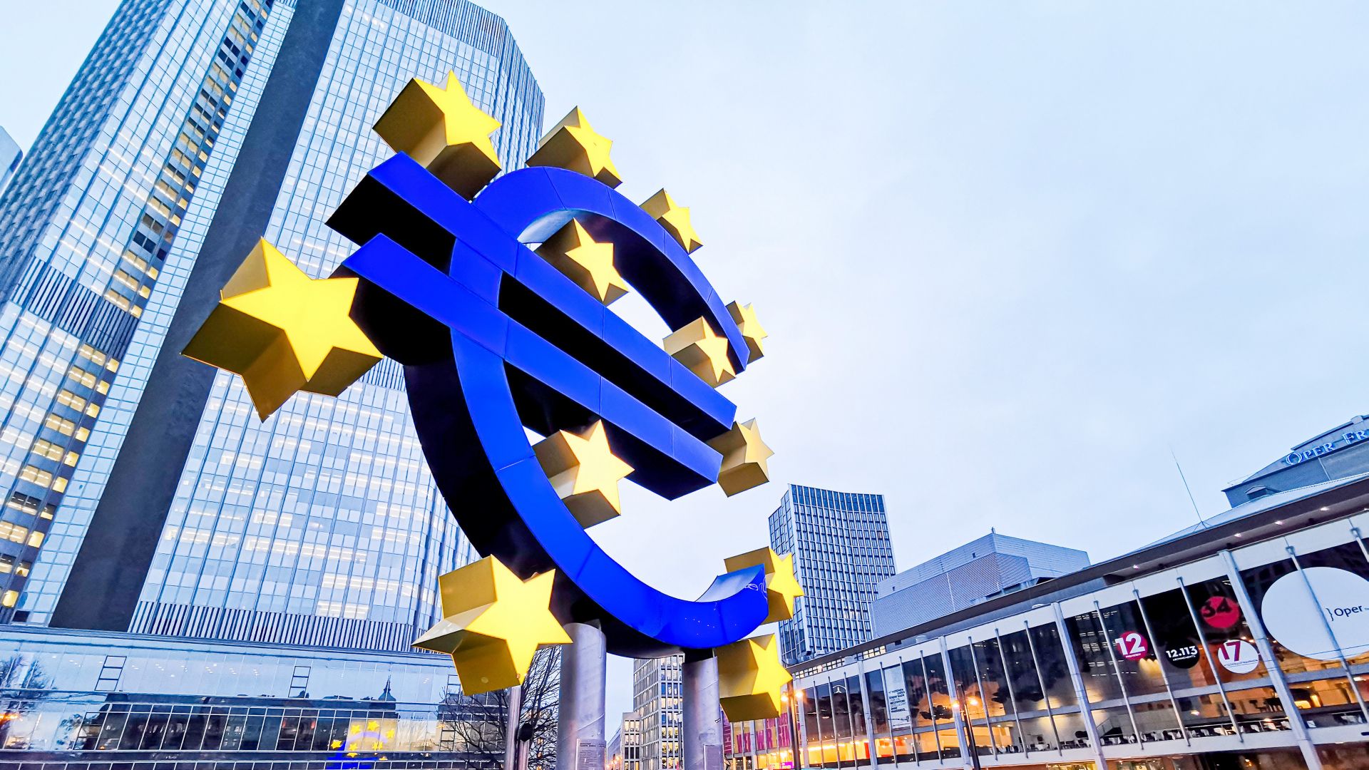 Euro logo in front of the ECB building in Frankfurt