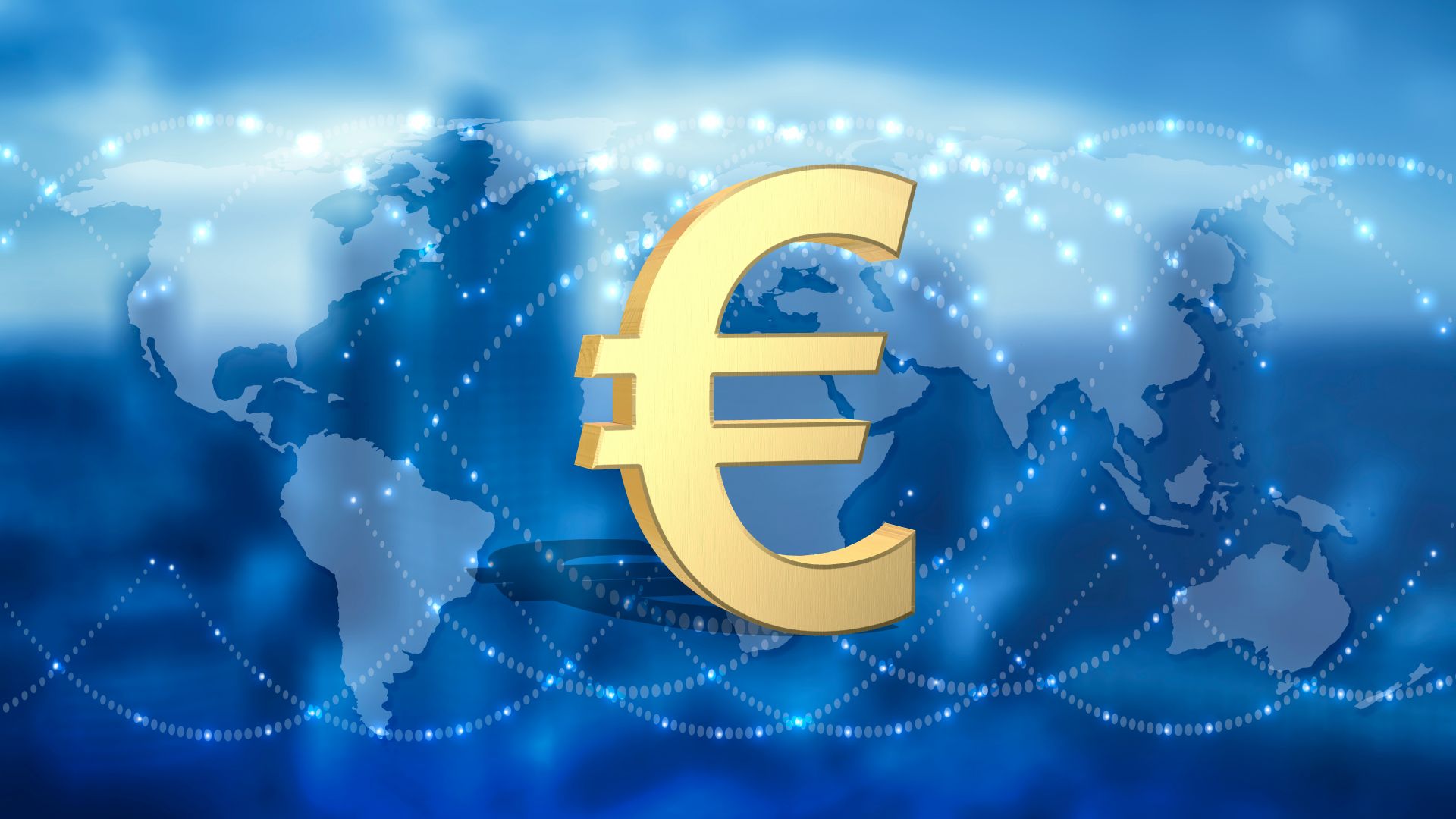 euro sign over blue banner of globe world countries