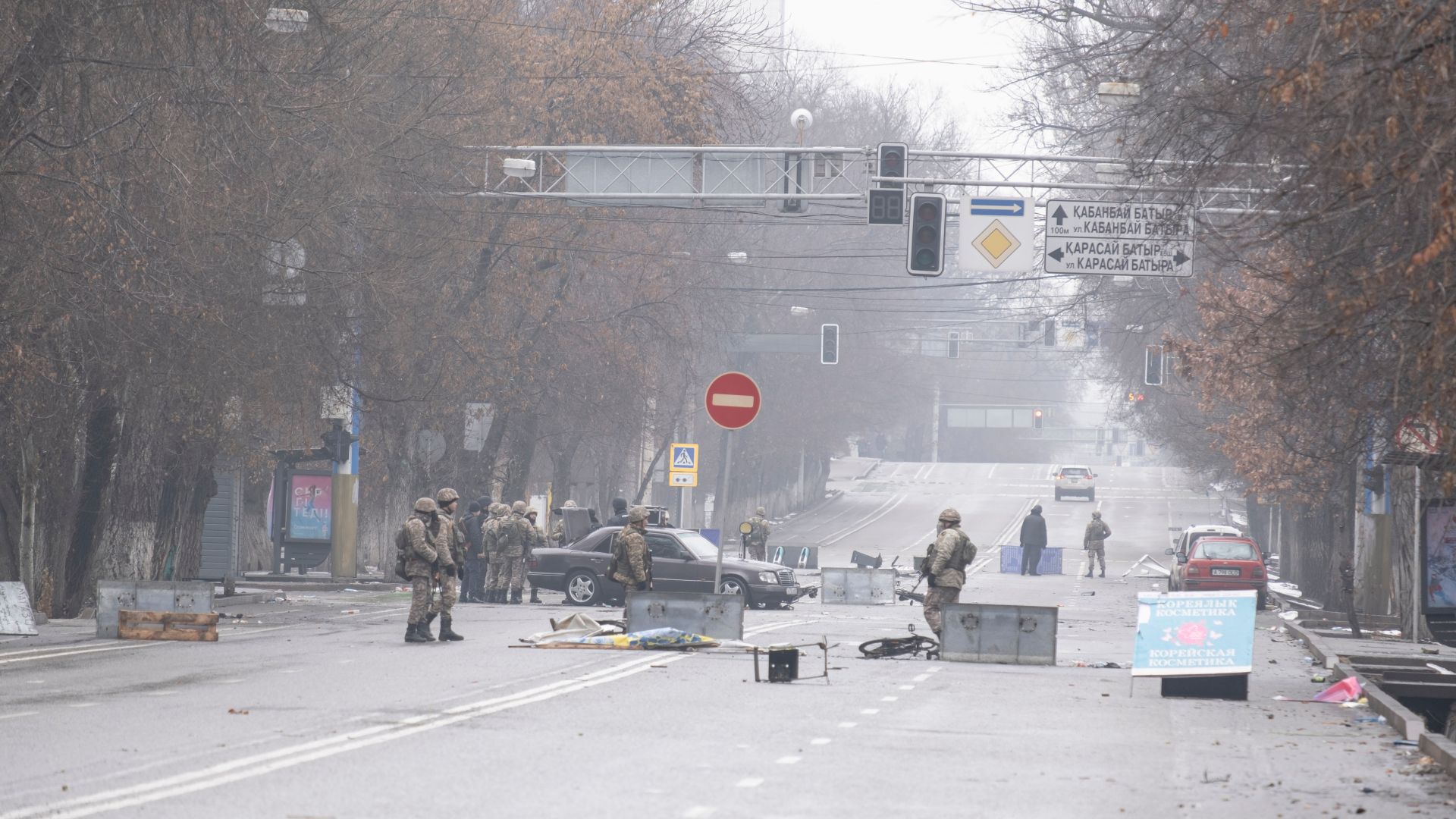 Military checkpoint in Almaty, Kazakhstan