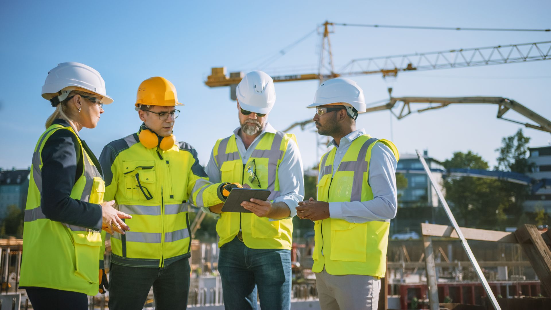 Construction workers engineering project