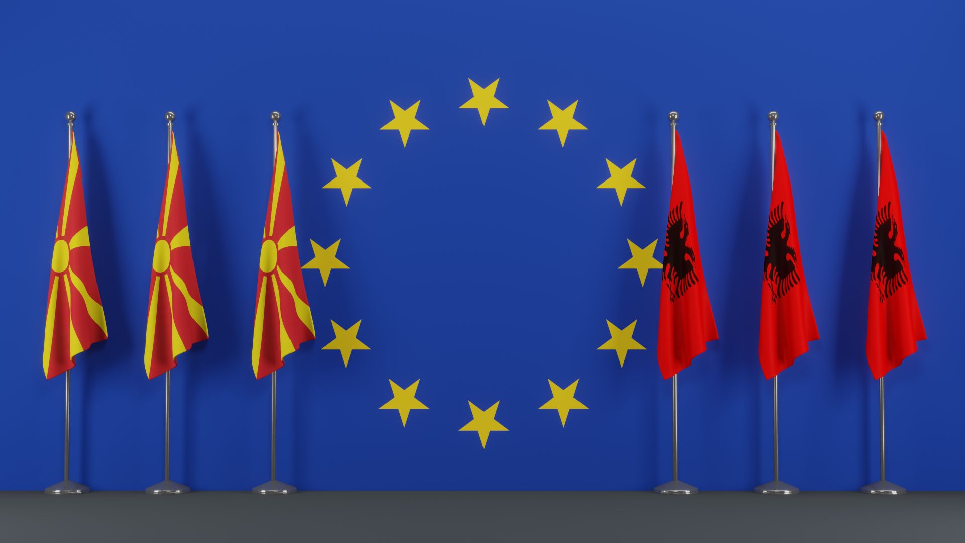 north macedonia albania enlargement EU flags