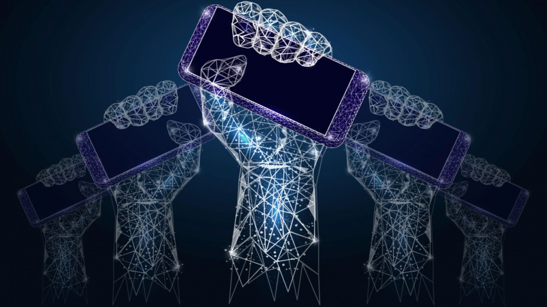 Image of digital hands holding digital phones