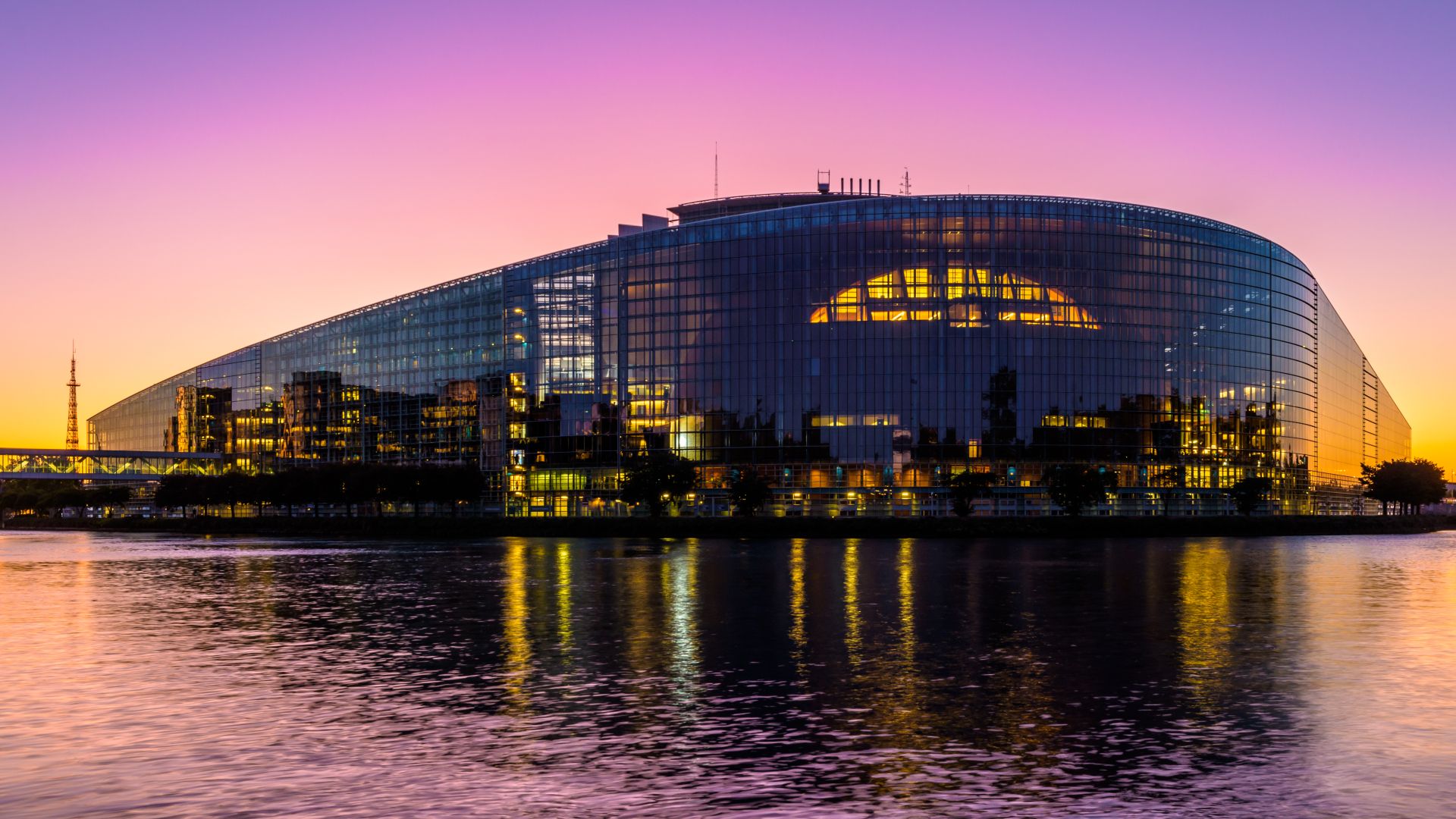strasbourg european parliament winter sunset