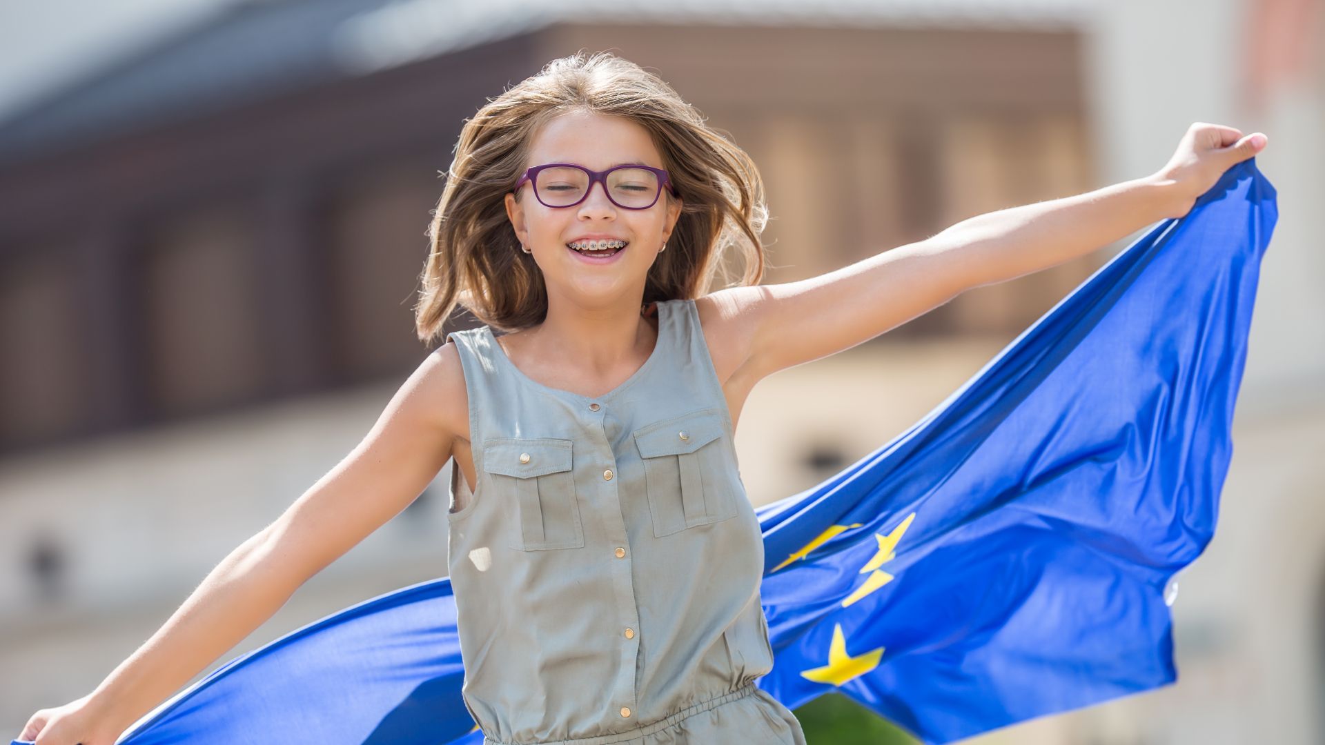 happy girl EU flag