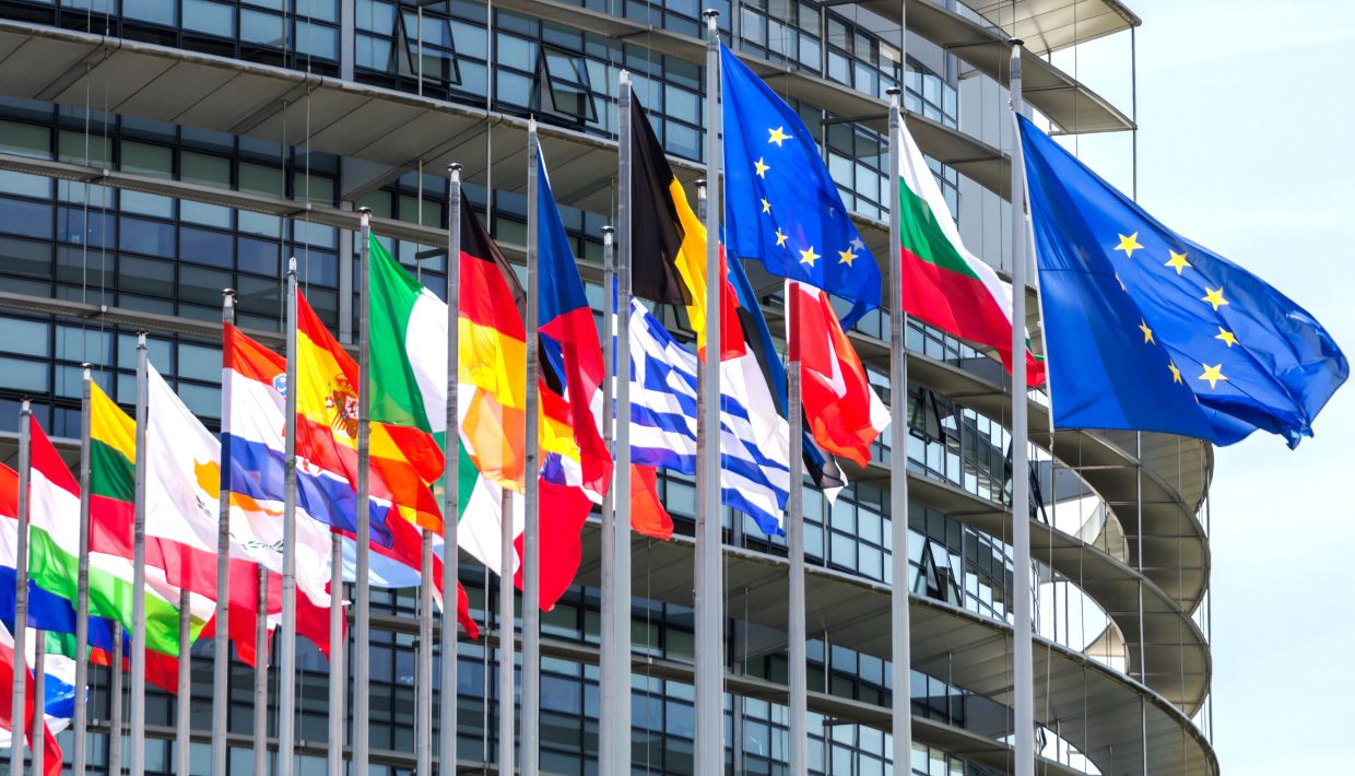 EU flags Strasbourg European Parliament 2