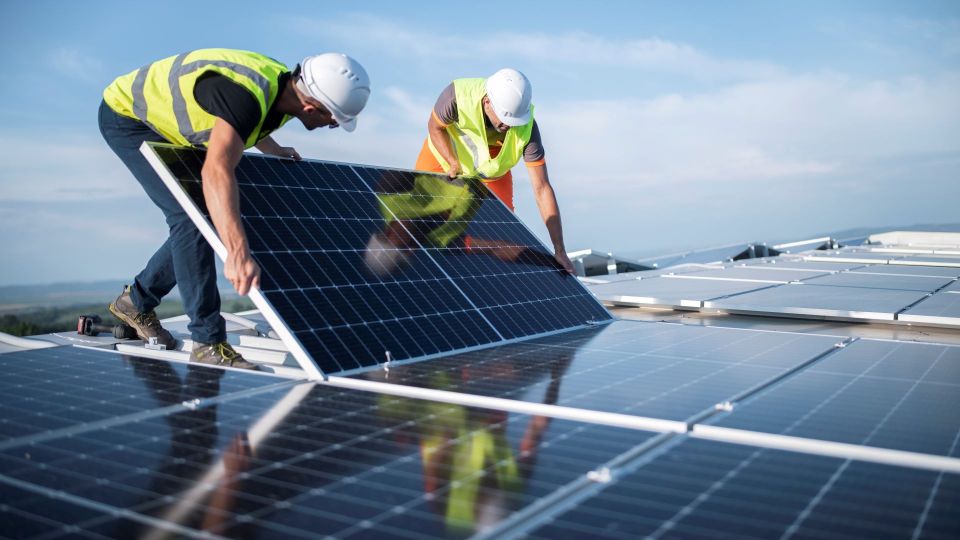 Sustainability green energy sun workers