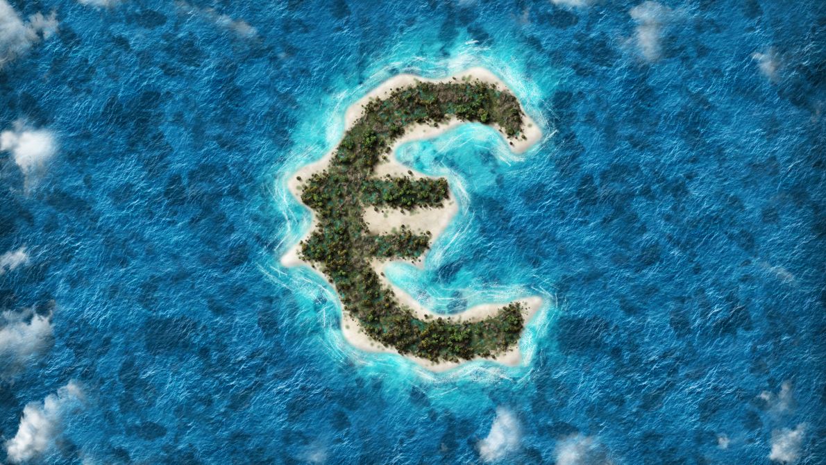 Tropical island in the form of a euro sign