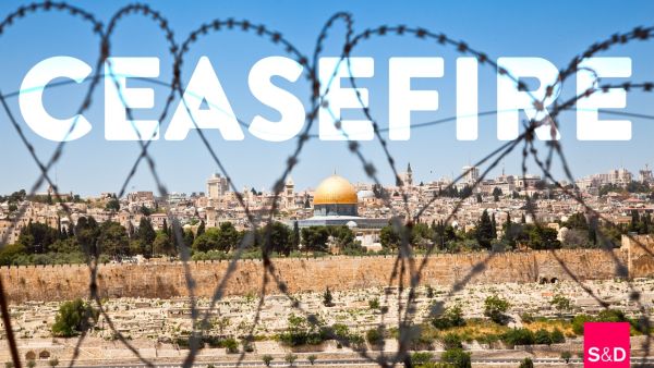 Israel-Palestine ceasefire banner