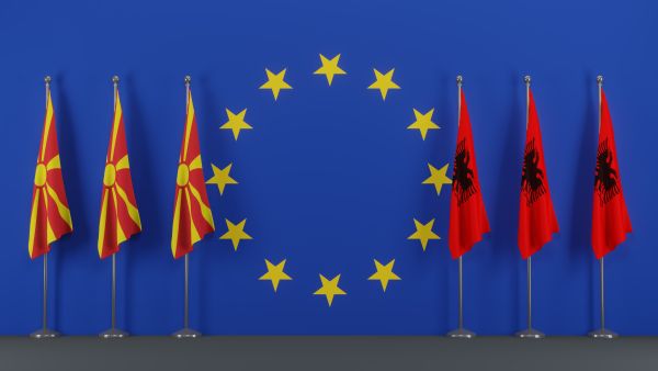 north macedonia albania enlargement EU flags