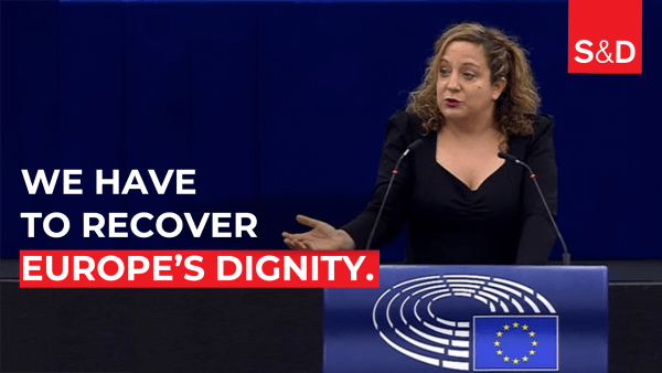 Image of Iratxe Garcia in EP speaking about Europe's dignity