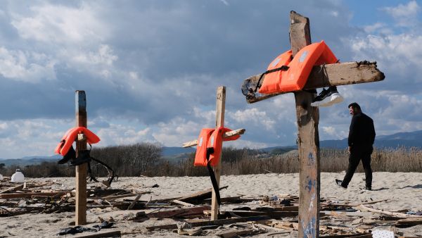 Crucifix on the beach in memory of Calabria shipwreck