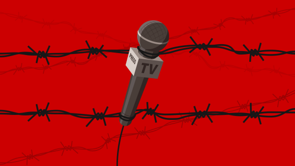 Image of microphone and barbed wire