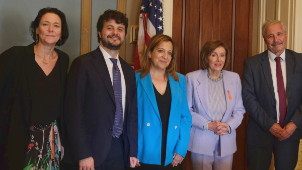 Iraxte Garcia, Brando Benifei, Kathleen van Brempt, Yannis Maniatis, with Nanci Pelosi