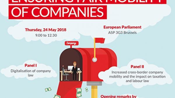 S&D conference on: Ensuring Fair Mobility of Companies, digitalunion, , Poster for the event, 3 islands with post boxes and boats on a lake