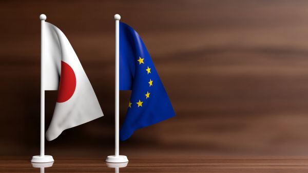 Miniature Japanese and EU flags