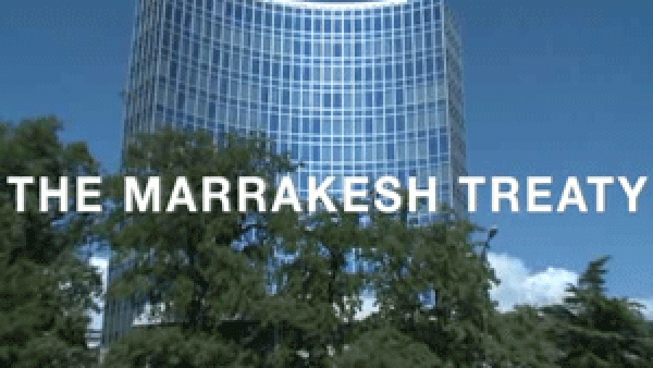 EP building with The Marrakesh Treaty on it