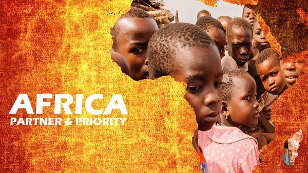 African children hidden behind african map