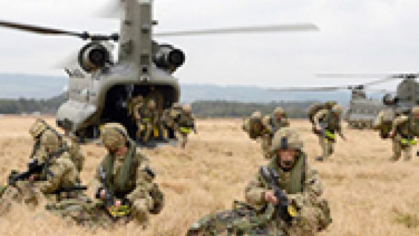 Army helicopter and military men training