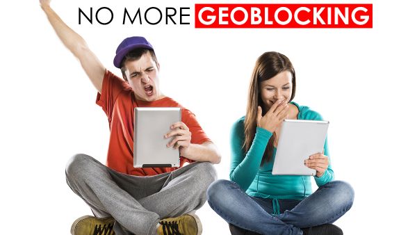 Parliament votes to end geo-blocking of online goods and services in EU, Virginie Rozière MEP, Josef Weidenholzer MEP, 2 young people on ipads happy no more geo-blocking in EU