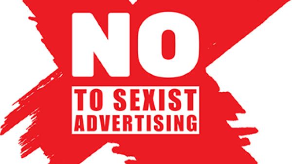 No to sexist advertisement logo - red cross with writing on top