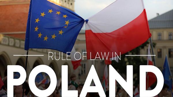 EU Polish flag and RULE OF LAW IN POLAND