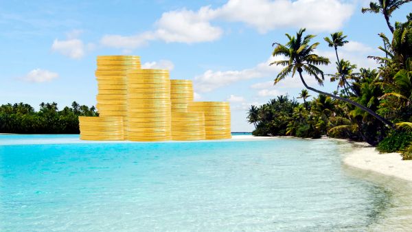huge pile of gold coins on island