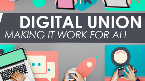 Socialists and trade unions are called upon to secure workers’ rights amidst digital revolution, urges Udo Bullmann ahead of 1st of May, social, digitalunion, Udo Bullmann, digitisation, jobs, p people using mobile devices, and words Digital Union - Making it work for all