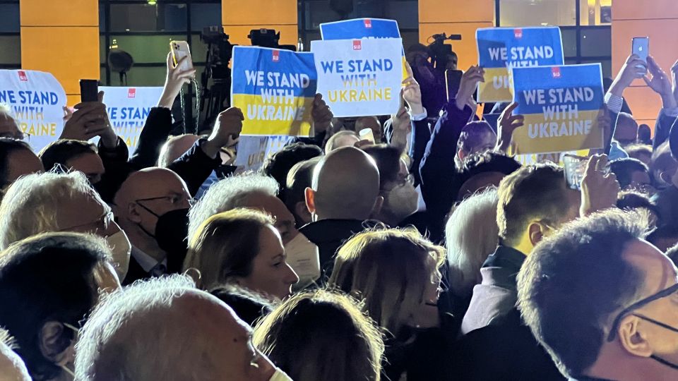 Rally with #StandWithUkraine banners in Strasbourg March 2022