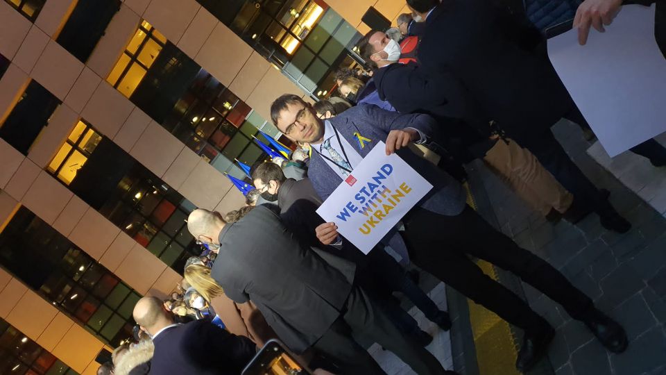Rally with #StandWithUkraine banners in Strasbourg March 2022