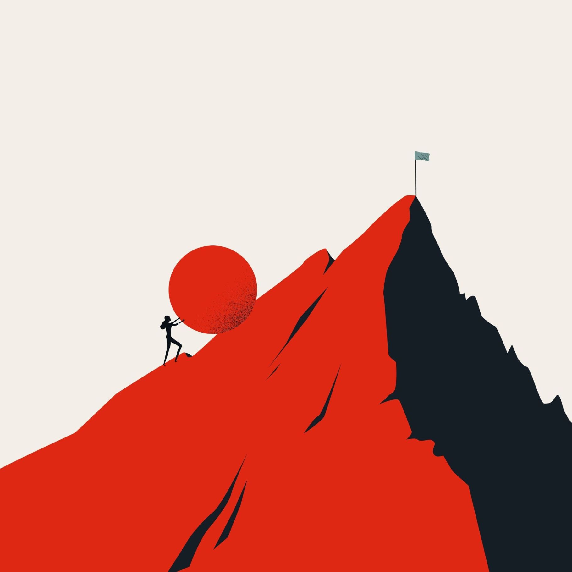 mountain red goal vision woman pushing rock